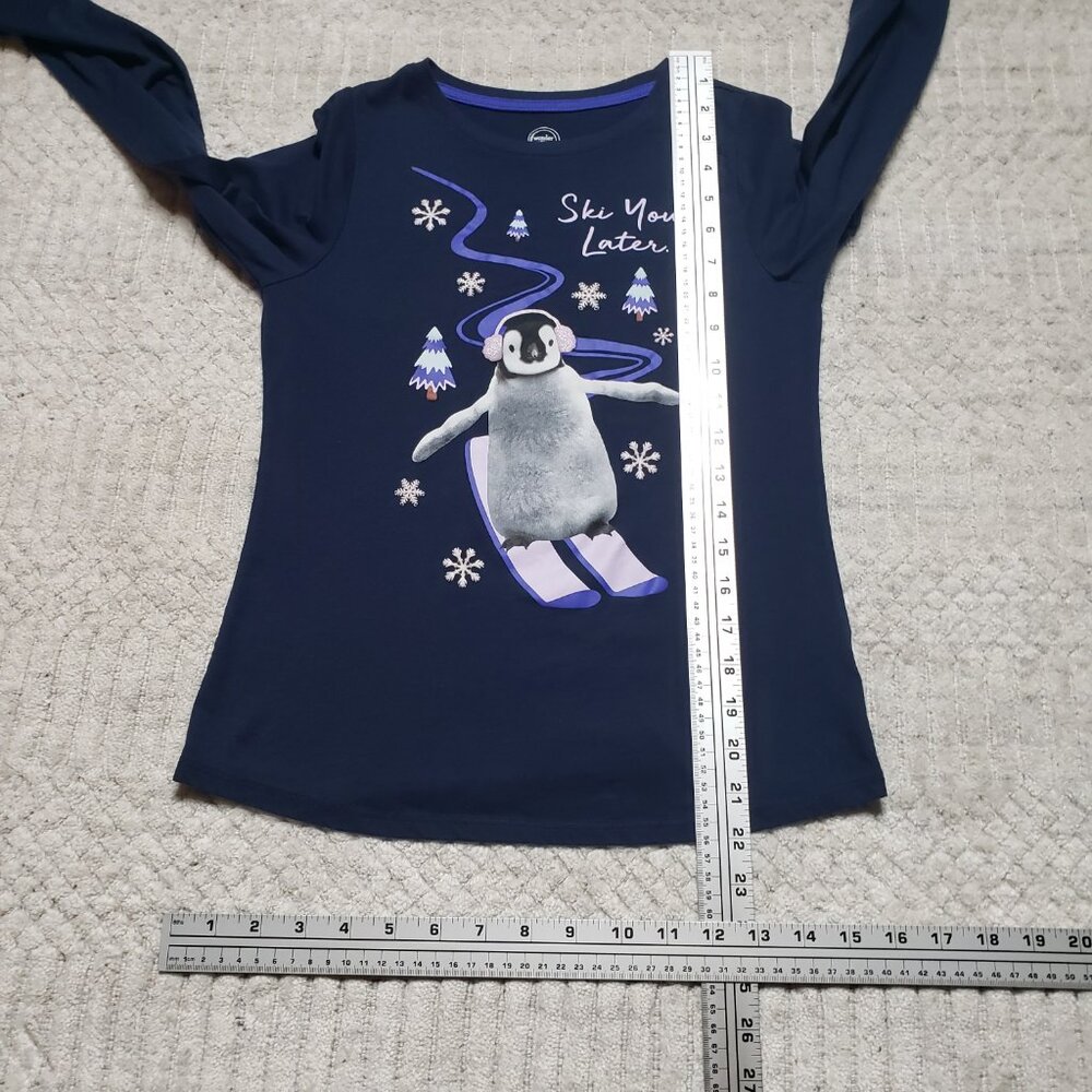 Wonder Nation Navy Long Sleeve Penguin Graphic Shirt Kids XL (14/16) - Picture 7 of 9
